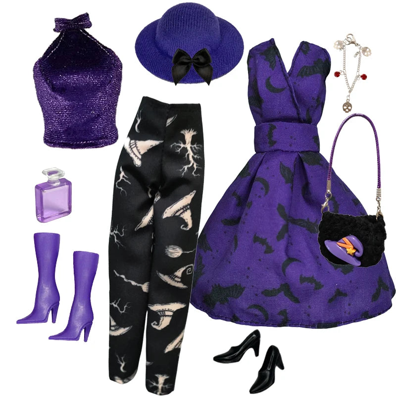 1/6 Doll Cosplay Clothes Halloween dress Witch Cap Belts Bag Broom Outfits for 12inch BJD Doll 30cm Doll Barbi Xinyi FR Doll