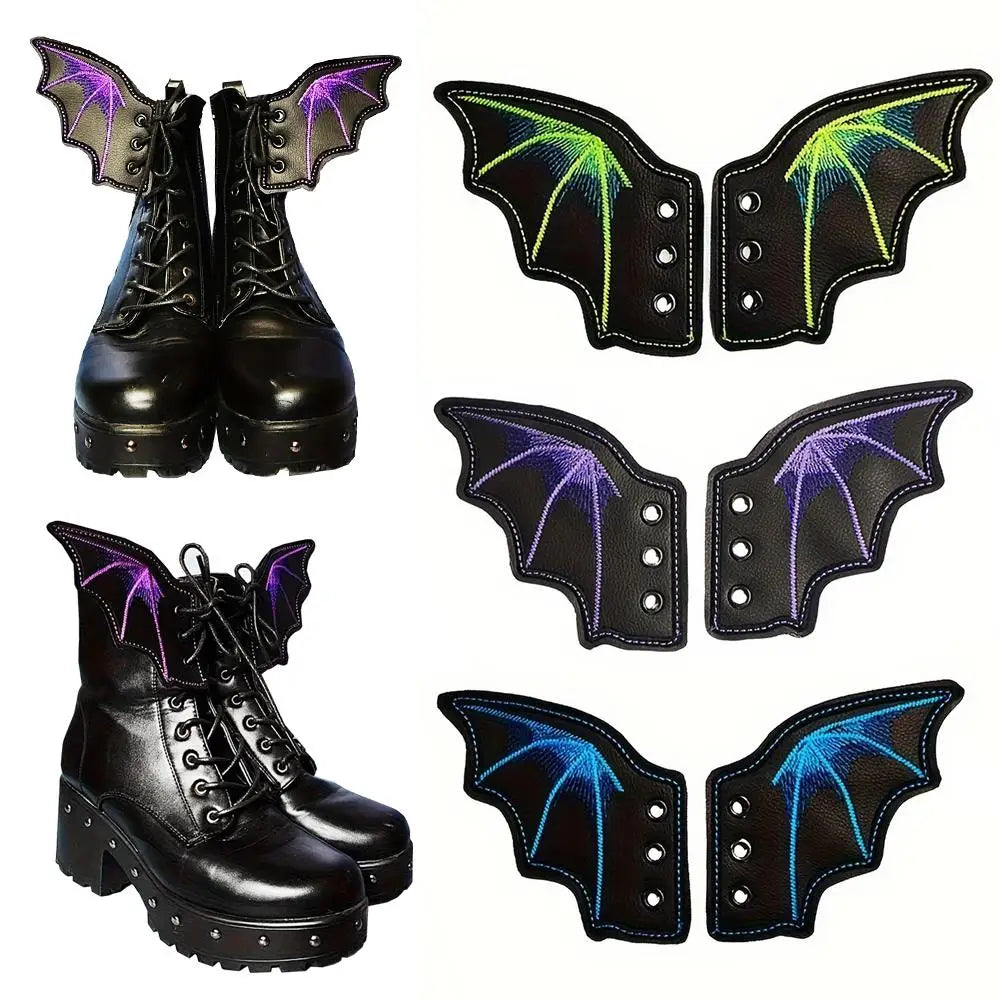 1Pair Fashion Leather Bat Shoe Wings Ornament Halloween Party Fun Skate Shoes Decorations DIY Adult Kids Shoe Decor Accessories