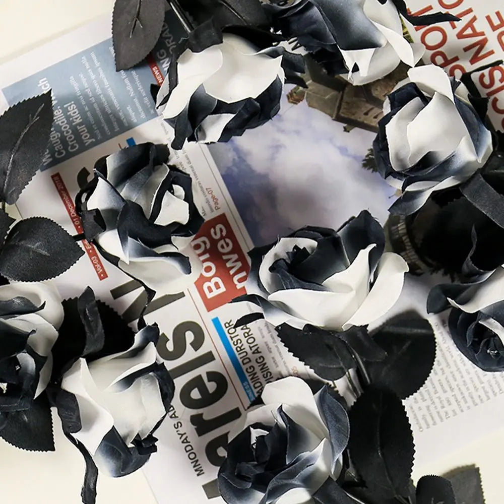 Black White Halloween Artificial Rose Flowers Soft Silk Real Touch Faux Flowers Non-Fading Gothic Simulation Flowers