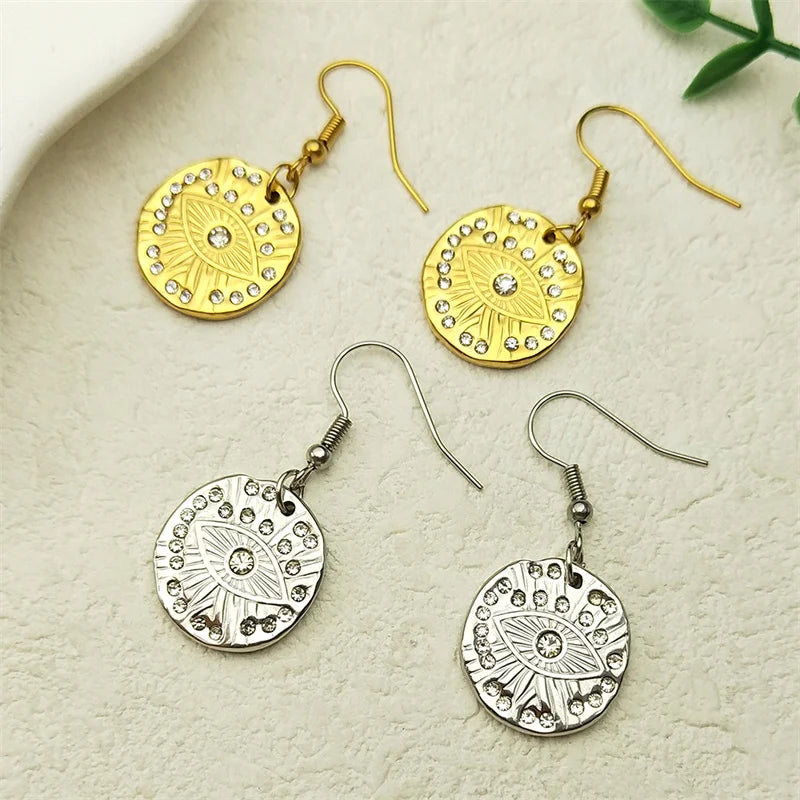 Evil Eyes Drop Earrings For Women Girls  Stainless Steel Rhinestone Gold Silver Color Earrings Jewelry