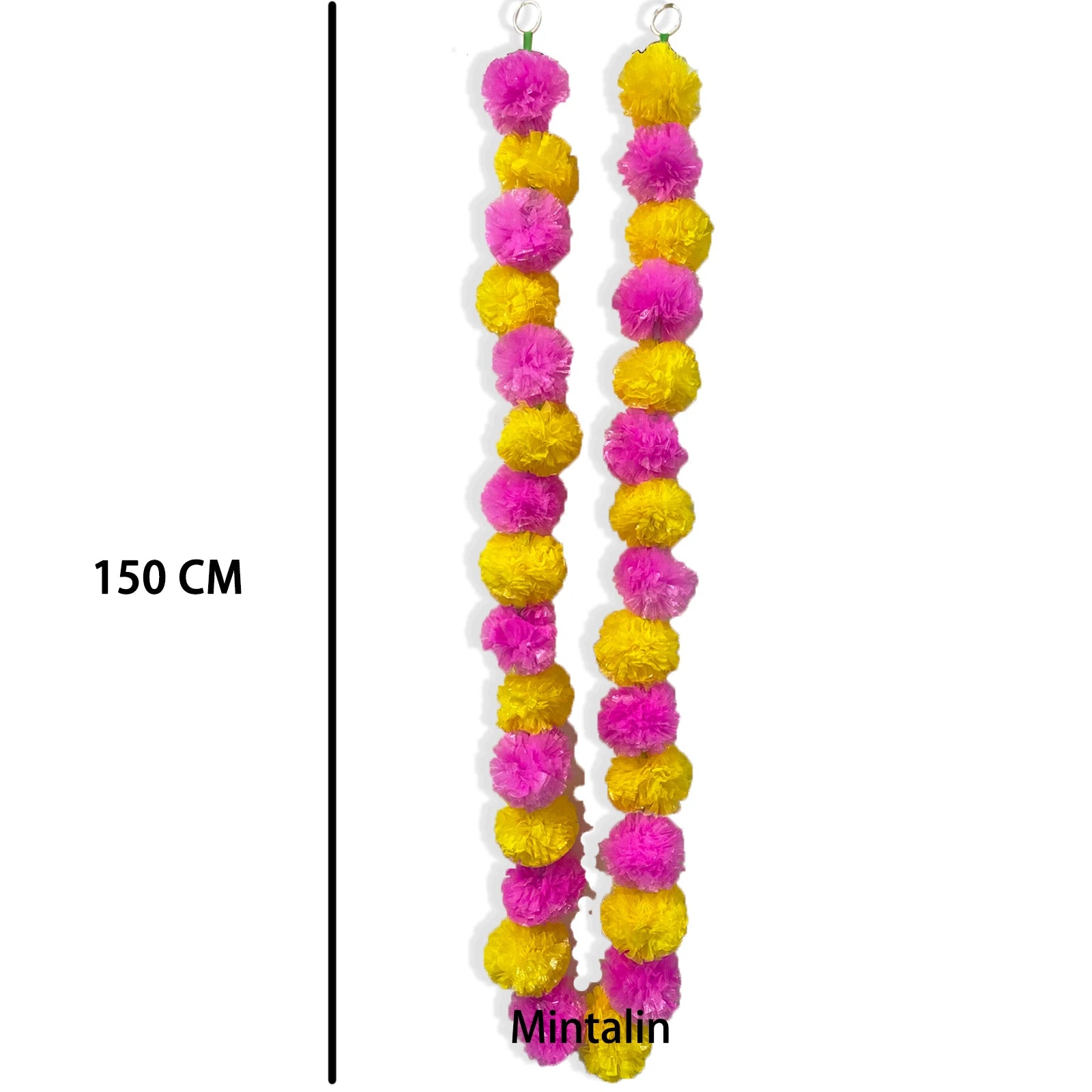 Marigold Garland for Decoration 10 Pcs of 5 feet (1,52 m)˜ Long Strands Artificial Marigold Flowers, Indian Décor for Pooja