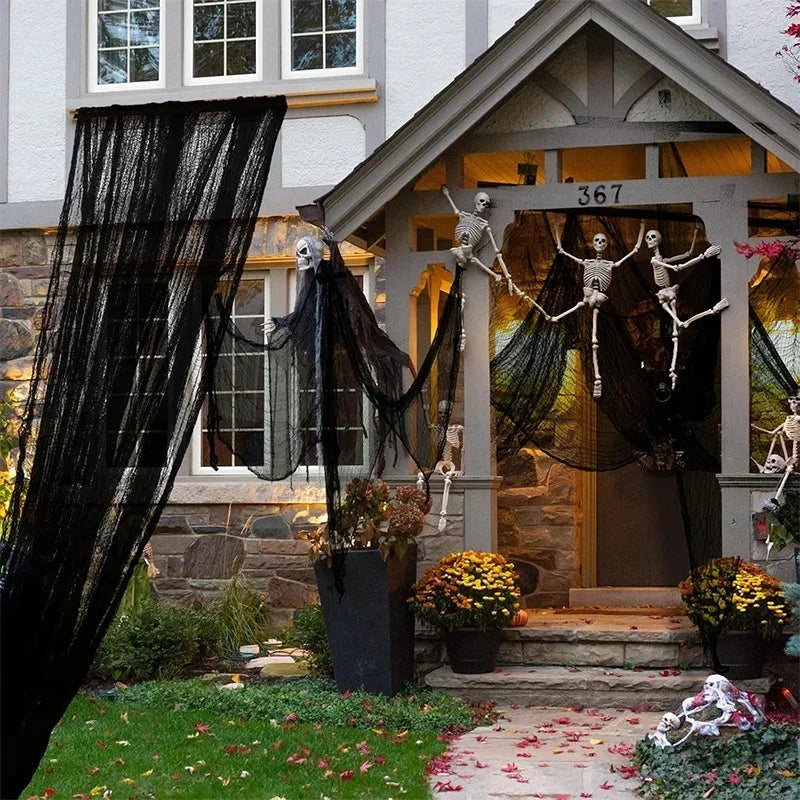 Halloween Decor Props Set Creative Horror Ghost Black Gauze With Spider Latex Balloons Halloween Party Decors Supplies Globos