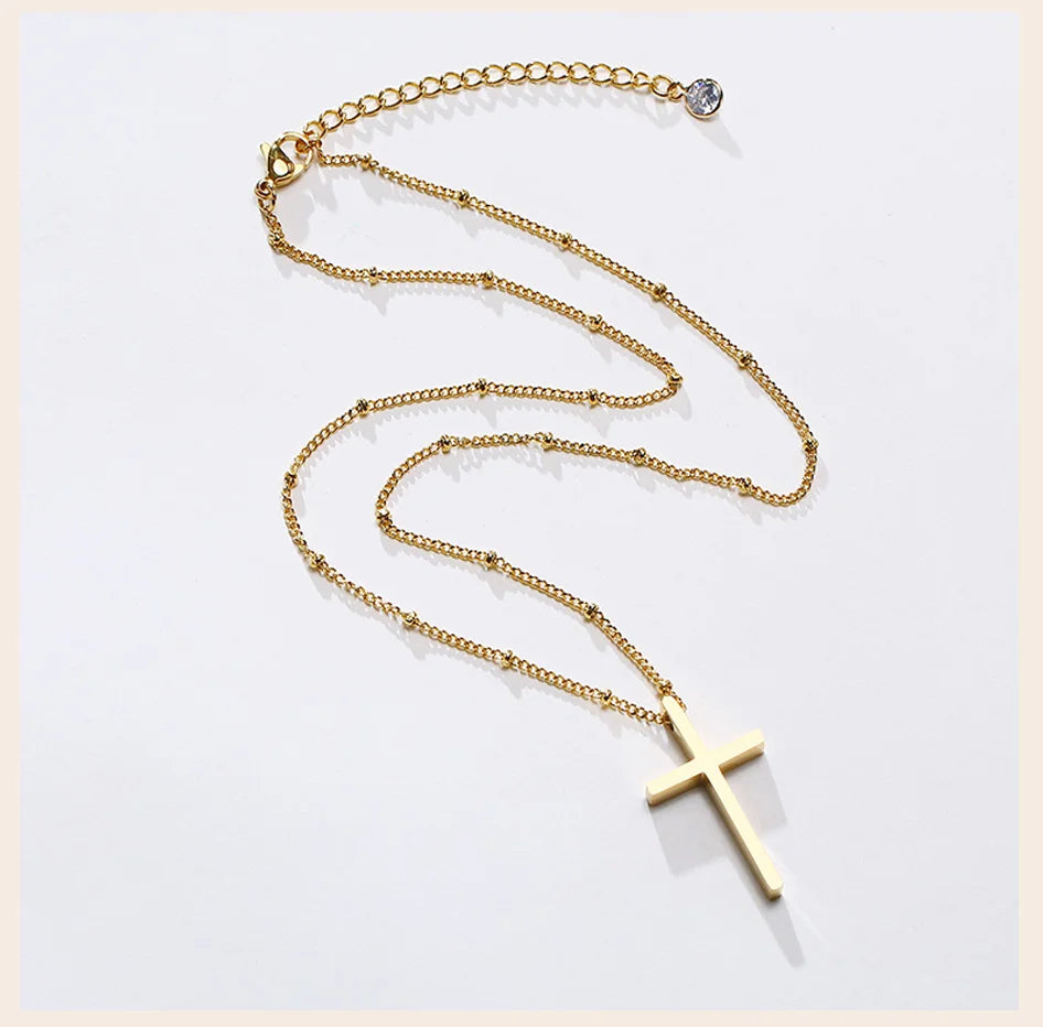 Cruz Cross Necklace Pendant, Women's Stainless Steel Cross Collar, Fashion Religious Jewelry