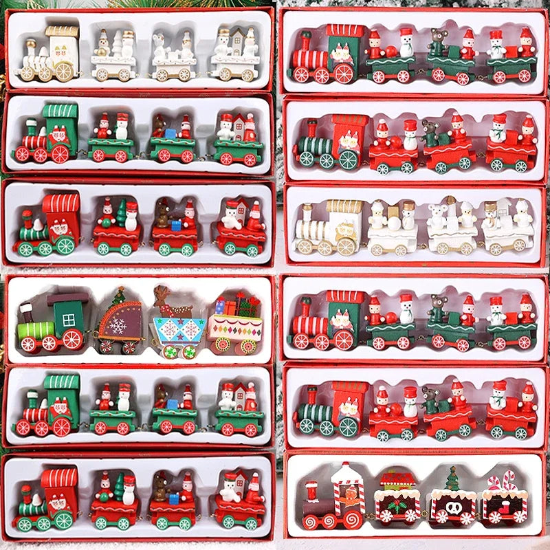 Christmas Train Painted Wooden Plastic  Mini Christmas Tree Train Christmas Decorations Festival Party Xmas Table Top Ornament