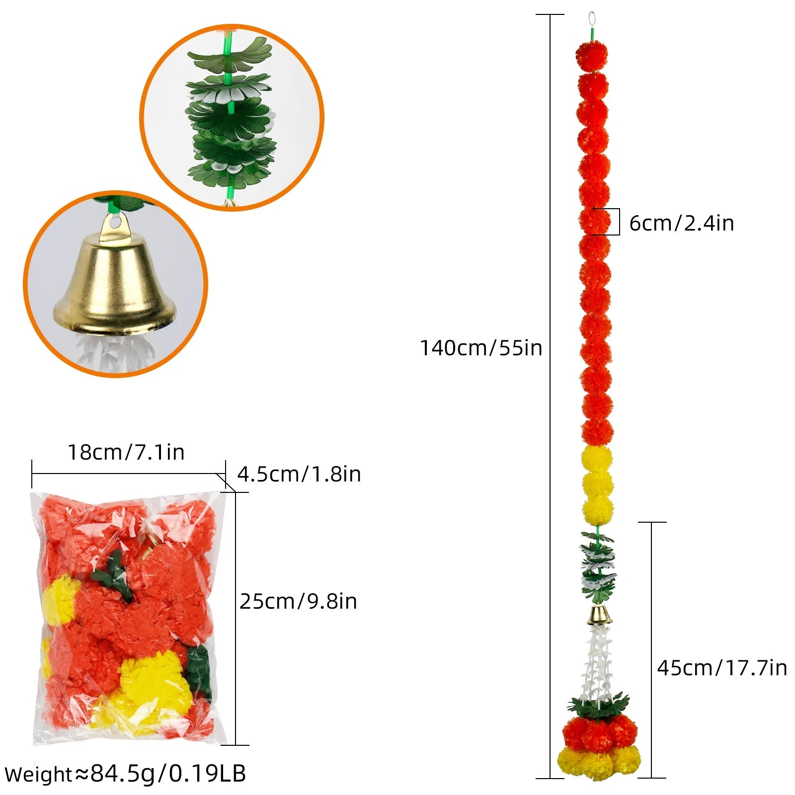 Marigold Garlands Artificial Flower for Indian Decoration Diwali Day of The Dead Halloween Party Festival Wreath Ornament