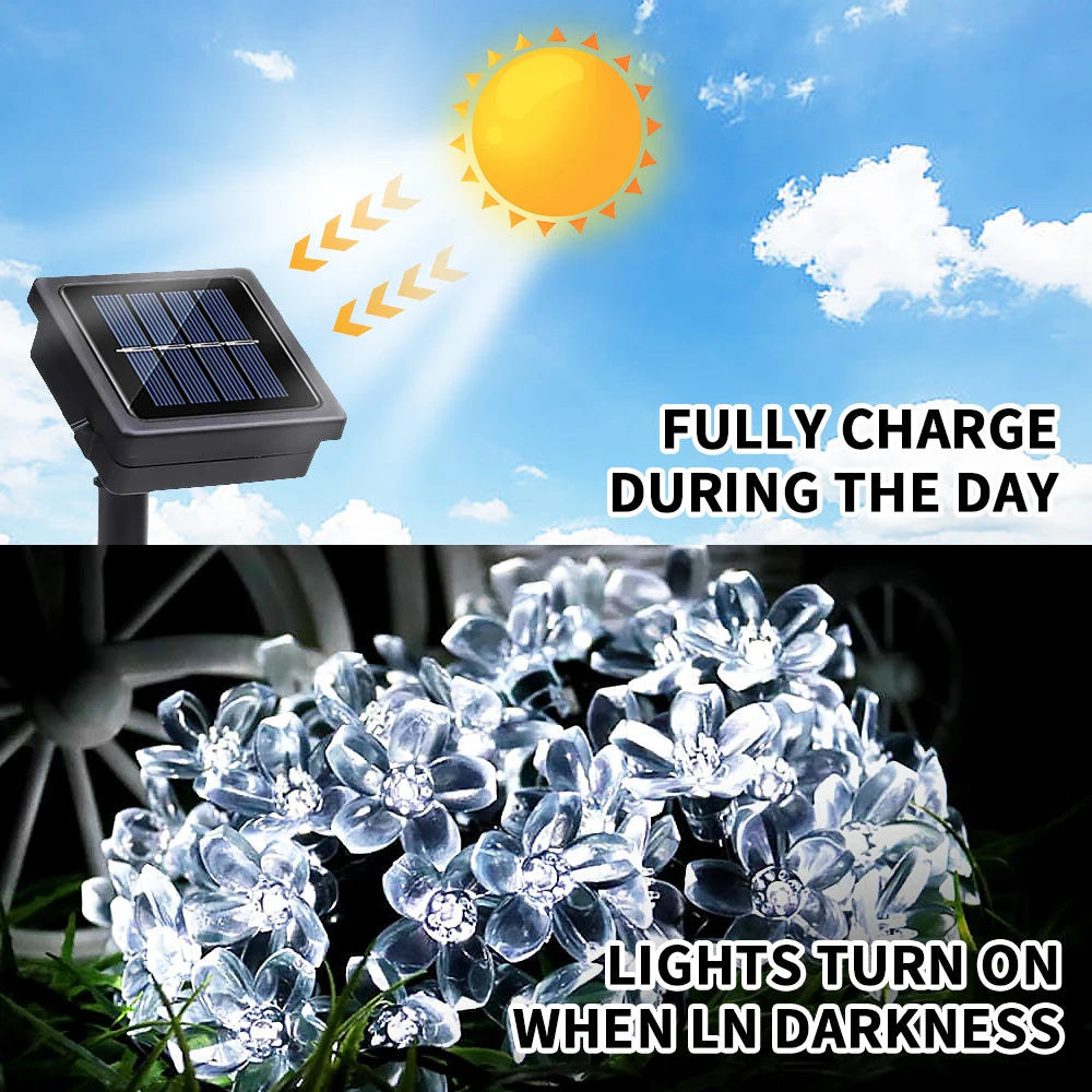 Solar decorative lights, outdoor waterproof 8 modes, cherry blossom lights, Christmas garden party decoration