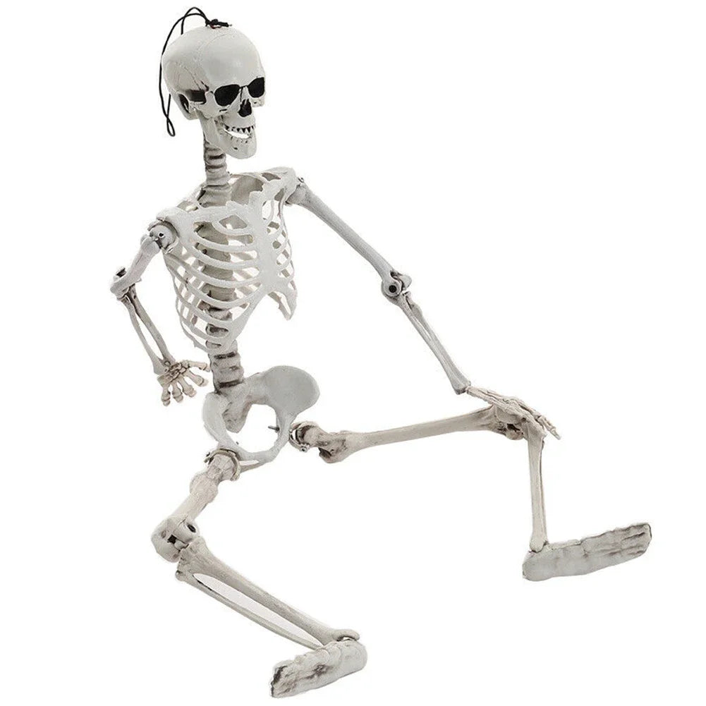 Full Life Size Haunted House Hanging Props Poseable Halloween Movable Skeleton Fake Human Skull Bones Halloween Party Decoration