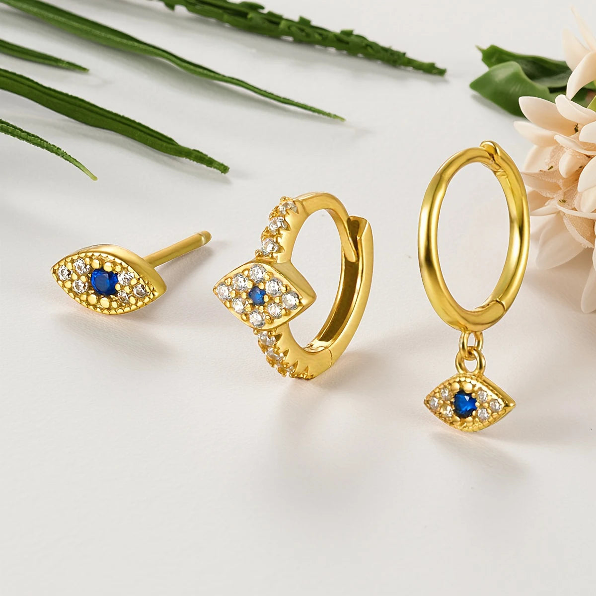 3 PCS S925 sterling silver Evil Eye earrings hypoallergenic jewelry set with synthetic zirconia fashionable and creative unisex