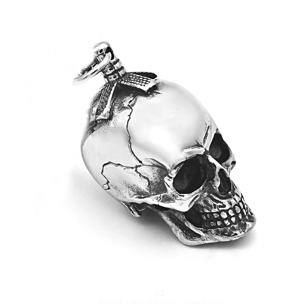 Gothic Hip Hop Skull Pendant Necklaces For Men Stainless Steel Punk Fashion Skeleton Necklace Halloween Jewelry Gifts Wholesale