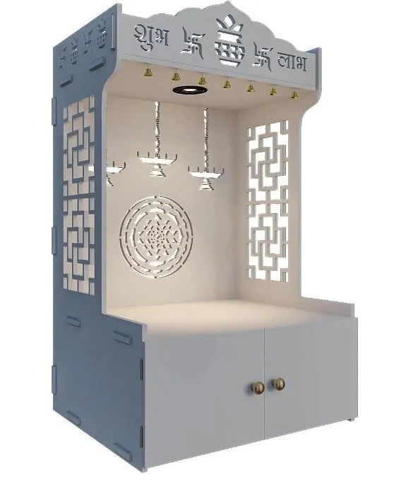 Trading World Wooden Temple Mandir Offers Spacious Built-in Shelf Focusing Lights for Families