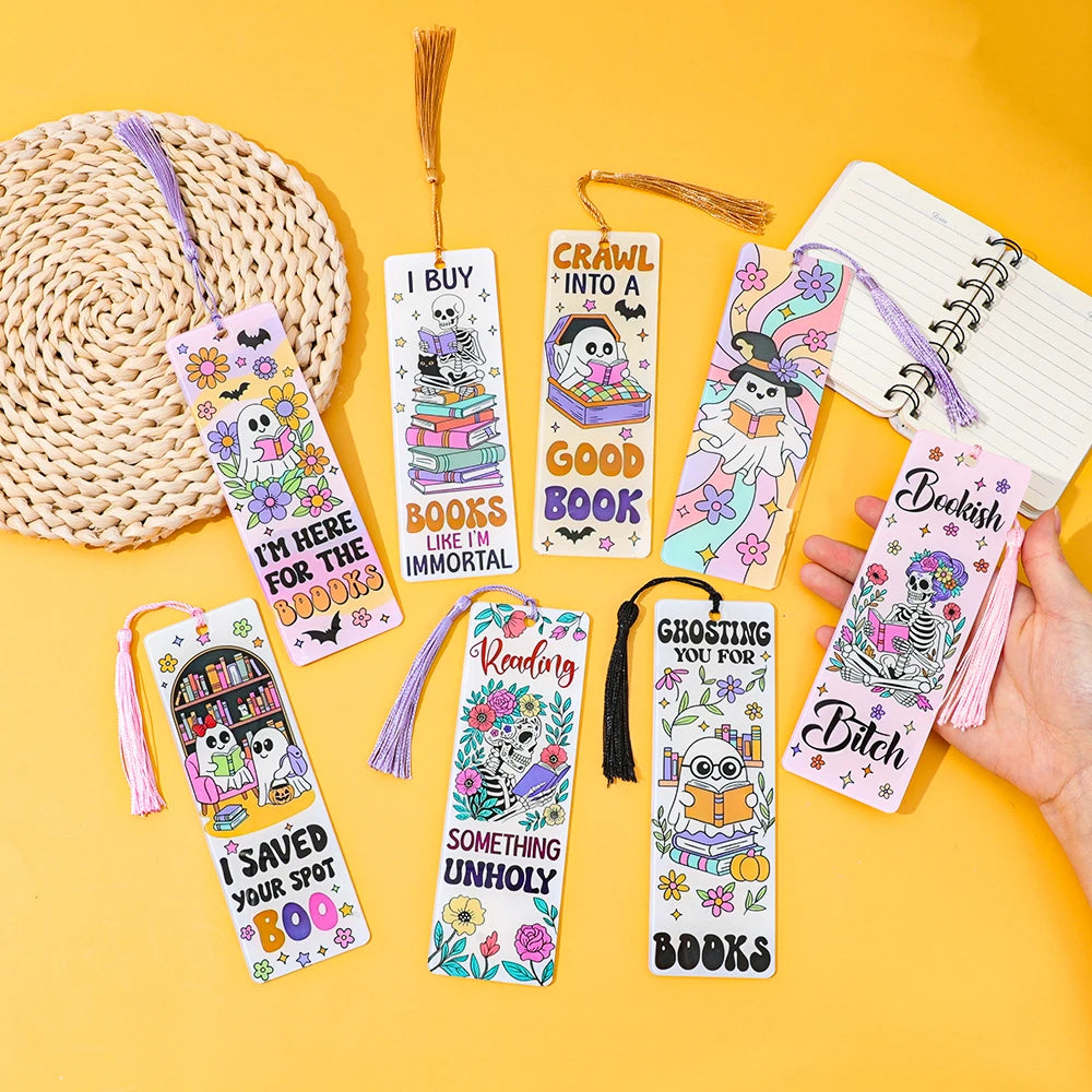 Halloween Ghost & Skeleton Bookmarks Page Holder for Kids Teens Adults Great for Home Library Classroom Book Clubs Creative Gift