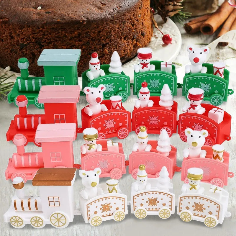 Christmas Train Painted Wooden Plastic  Mini Christmas Tree Train Christmas Decorations Festival Party Xmas Table Top Ornament