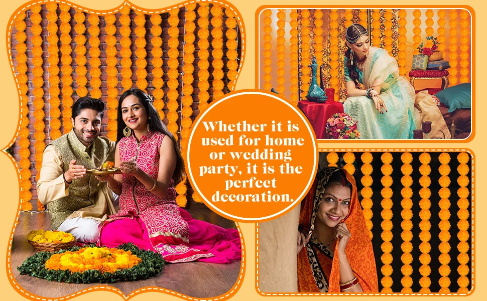 5-50pcs Marigold Flower Garland For Decoration 5 ft Artificial Flowers Mexican Diwali Indian Wedding Party Pooja Day of The Dead