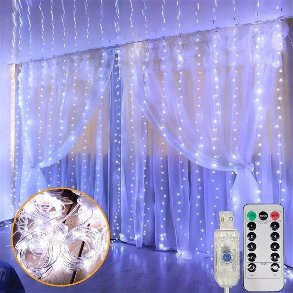 LED Curtain String Light Beautiful Window Ornament USB Powered Indoor Christmas New Year Garland Led Lights Halloween Decoration