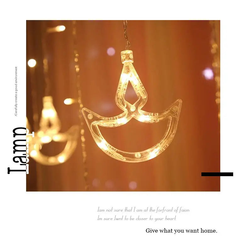 Diwali String Lights Usb Plug Diya Curtain Light Festival Lamp for Wall Window Bedroom Decor Indoor Outdoor Eid al-Fitr Muslims