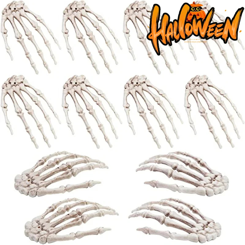 1-6Pair Halloween Skeleton Hand Scary Realistic Hand Bone Skull Decors Party Haunted House Halloween Terror Decoration Props