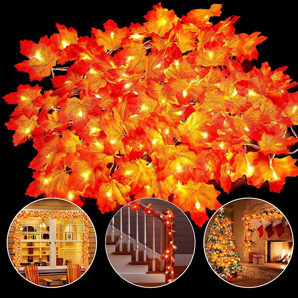 Thanksgiving Decorations Lighted Fall Garland Maple Leaves String Lights for Indoor Holiday Autumn Home Party Halloween Decor