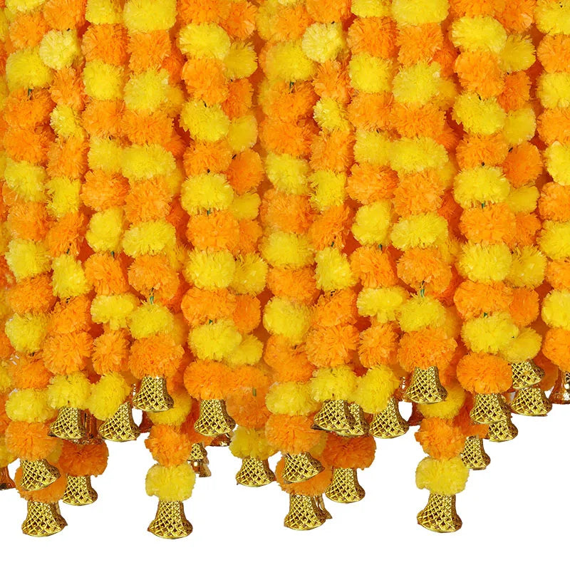 5-50pcs Marigold Flower Garland For Decoration 5 ft Artificial Flowers Mexican Diwali Indian Wedding Party Pooja Day of The Dead