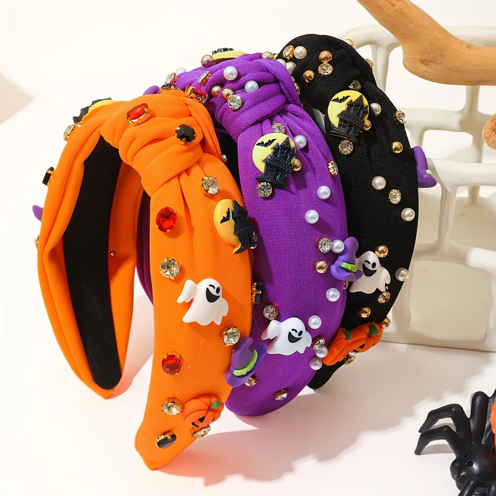 1 Pieces of Halloween Pumpkin Bat Ghost Witch Hat Elements Funny Girls Headbands for Halloween Dress up Gifts for Women