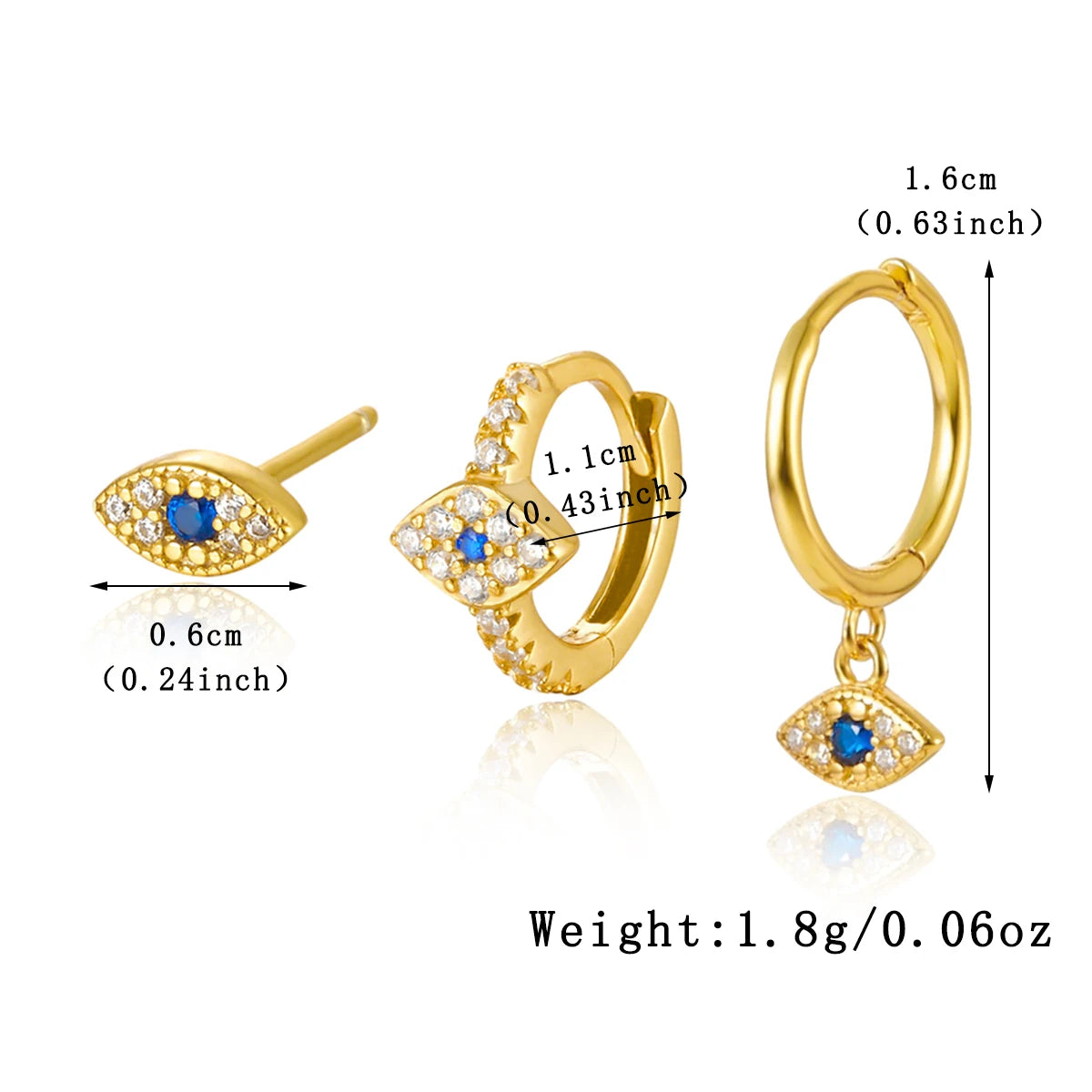 3 PCS S925 sterling silver Evil Eye earrings hypoallergenic jewelry set with synthetic zirconia fashionable and creative unisex