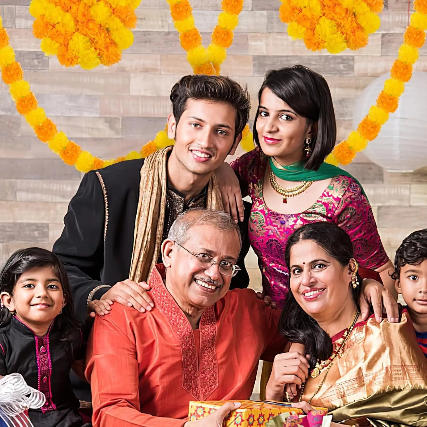 Marigold Garland for Decoration 10 Pcs of 5 feet (1,52 m)˜ Long Strands Artificial Marigold Flowers, Indian Décor for Pooja