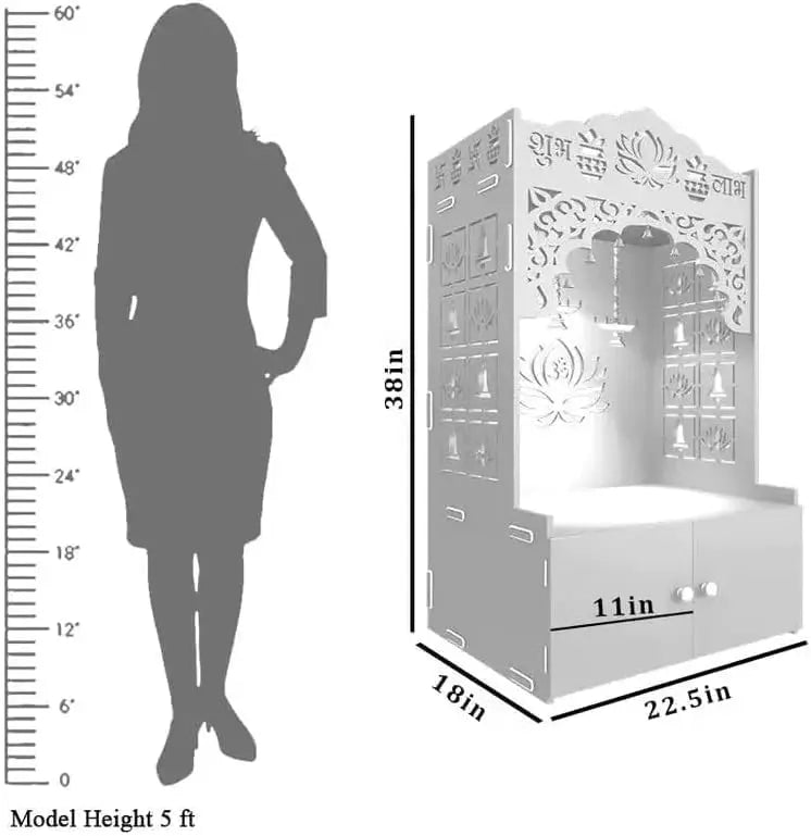 Trading World Wooden Temple Mandir Offers Spacious Built-in Shelf Focusing Lights for Families