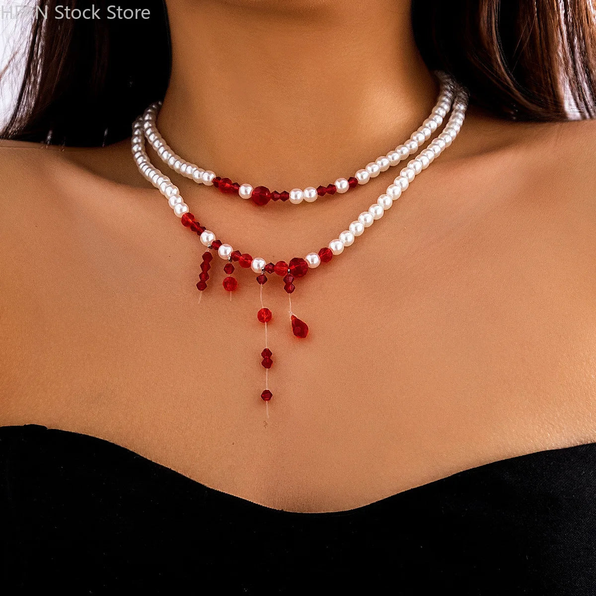 Necklace Dripping Blood Imitation Pearls Womens Necklace Halloween Choker Gothic Style Pearls Creative Tassel Choker Necklace