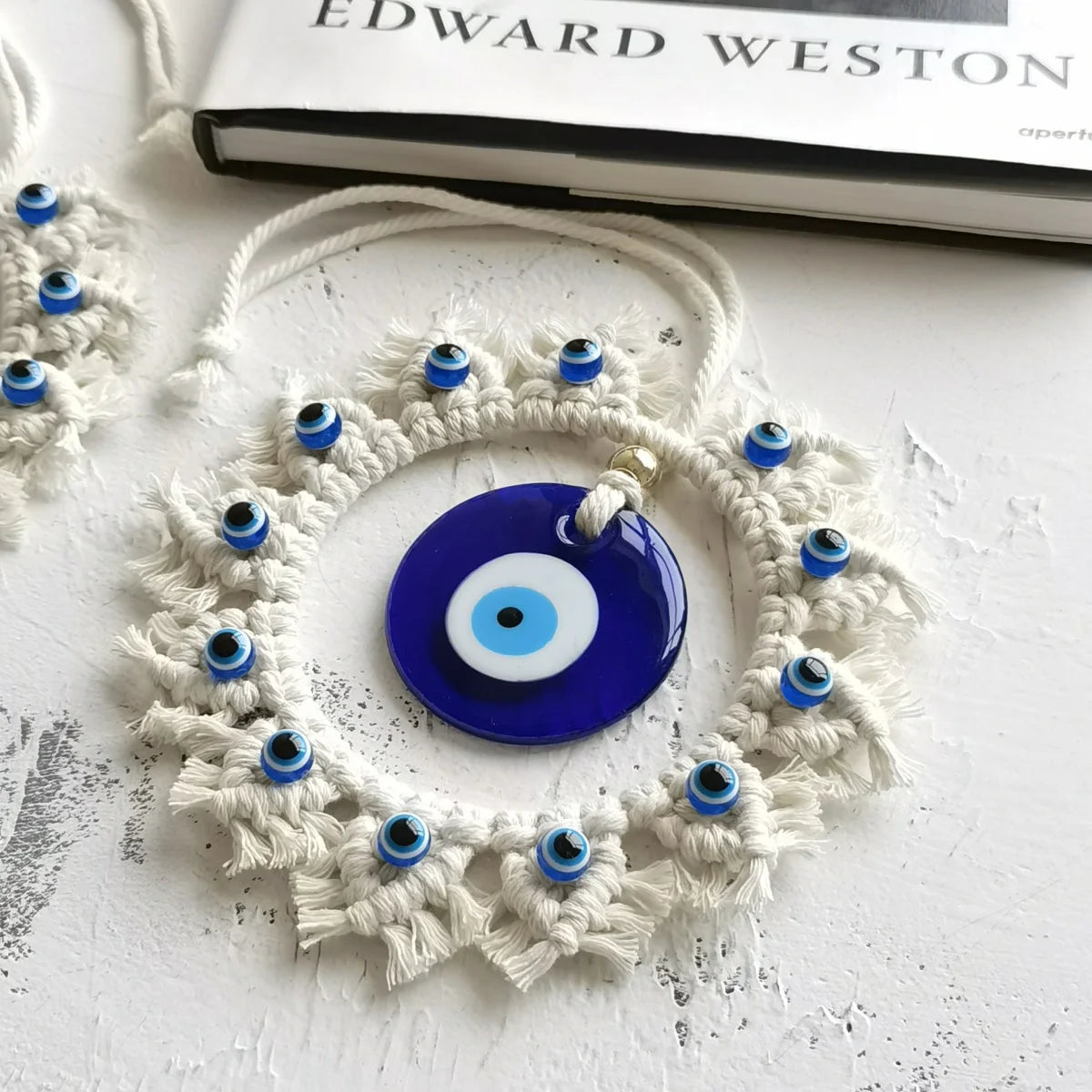 Handcrafted Circle Wall Decor with Evil Eye - Large Blue Eye Ornaments, Perfect for Home Wall Hanging, Brings Safety and Protect