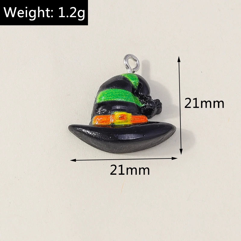 Leslie 10Pcs New Resin Halloween Charms Kawaii Cat Spider Castle Ghost Pumpkin Charms Pendants Decor DIY Earring Jewelry Making