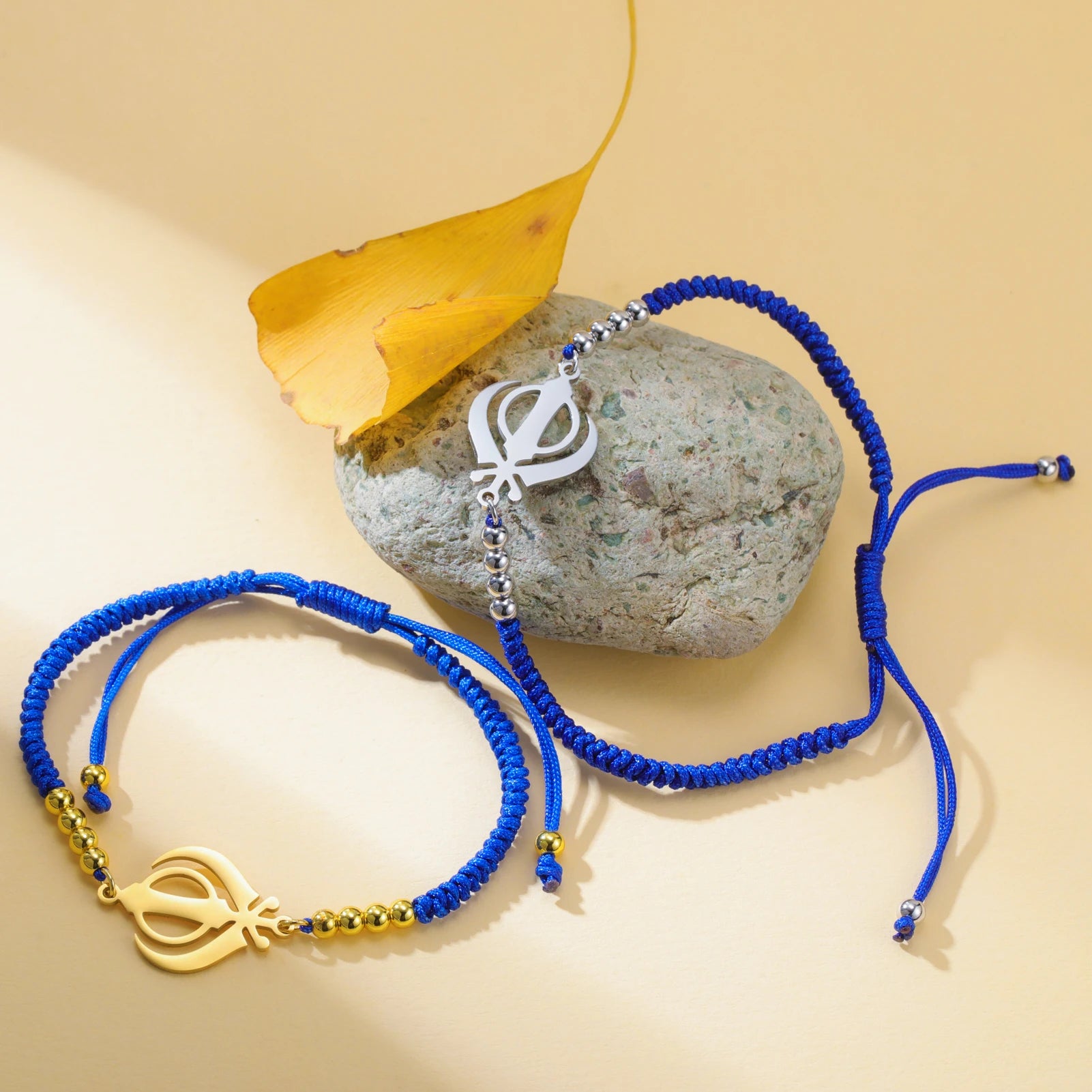 LIKGREAT Sikhism Adjustable Rope Bracelets for Women Men Stainless Steel Sikh Khanda Indian Pakistan Punjab Religious Jewelry