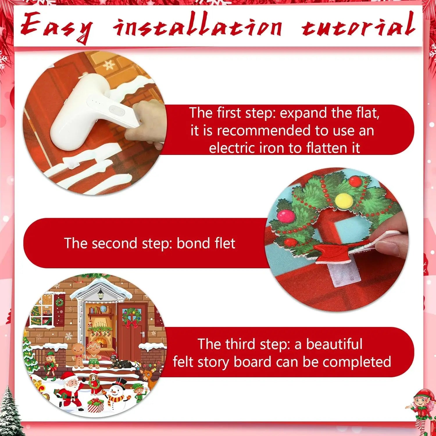 Christmas Felt Story Board Set Detachable Ornaments Wall Decor House Crafts DIY Learning Interactive Play Kit for Holiday Xmas