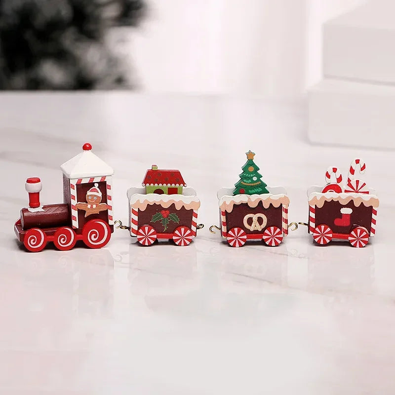 Christmas Train Painted Wooden Plastic  Mini Christmas Tree Train Christmas Decorations Festival Party Xmas Table Top Ornament