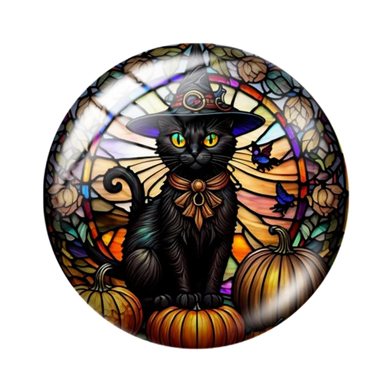 Halloween Black Cat 12mm14mm/16mm/18mm/20mm/25mm Round photo glass cabochon demo flat back Making findings
