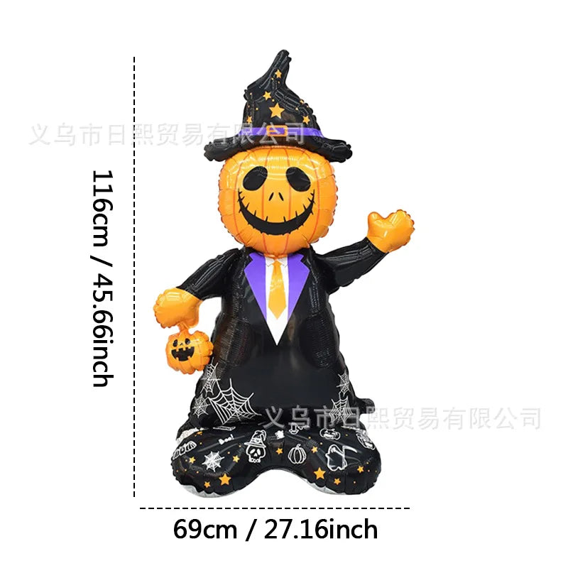 1pc Standing Skeleton Man Balloon Halloween Pumpkin Man Aluminum Film Balloon Festival Party Decoration Terrifying Prop Ballon