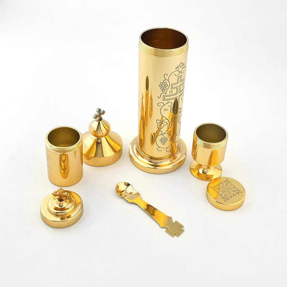 Orthodox Portable Holy Water Set, Religious Articles for Storing and Distributing Holy Water, Cross Design, Blessing Ceremony