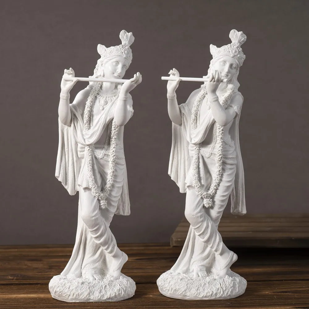 Vilead Resin White Krishna Statue Hindu God Love Divine Sculpture Hinduism Meditating Figurines Home Decoraiton Yoga Room Decor