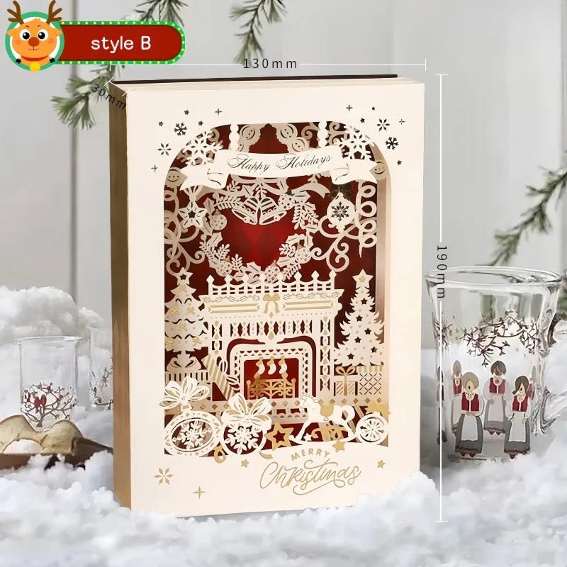 Christmas 3D Greeting Card Envelope Blessings DIY Christmas Eve Gift Elk Decoration Xmas Invitation Postcard Navidad Supplies