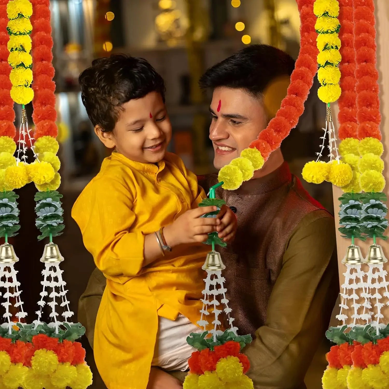 Plastic Marigold Flower Garland Artificial Festival Wreath for Diwali Celebration Day of The Dead Christmas Party Supplies