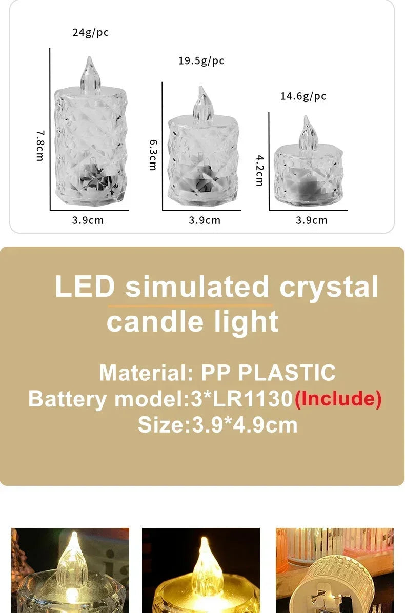 24-1PCS Flameless LED Light Candle LED Crystal Candle Light Electronic Night Lamp Dating Party Holiday Home Wedding Decoration