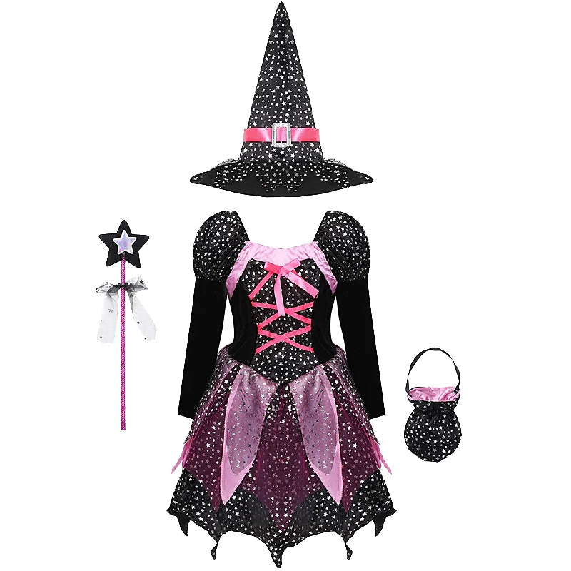 Vampire Halloween Dress for Kid Ghost Bride Gothic Witch Cosplay Costume Carnival Party Black and Red Clothes Dresses for Girls