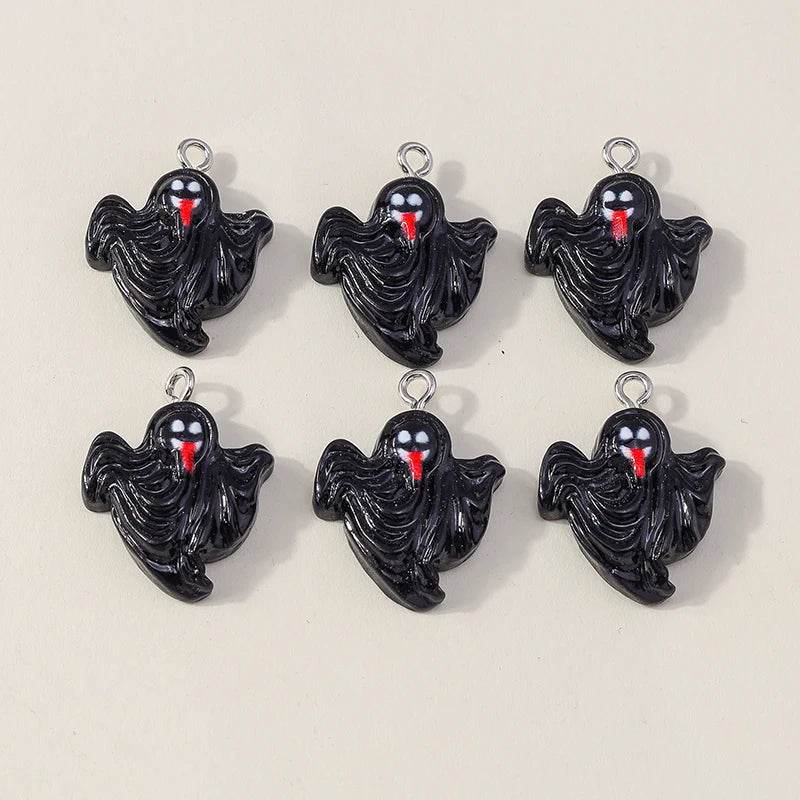 Leslie 10Pcs New Resin Halloween Charms Kawaii Cat Spider Castle Ghost Pumpkin Charms Pendants Decor DIY Earring Jewelry Making