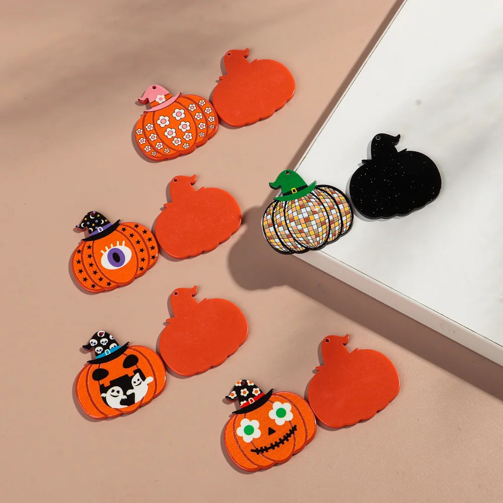 10pcs/lot Halloween Cute Charms Creative Ghost Pumpkin Acrylic Print Pendant for DIY Jewelry Making Necklace Earring Accessories