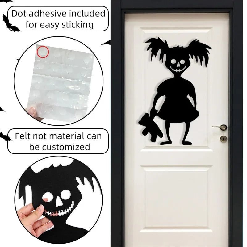 Halloween decoration room door stickers window decor skeleton hand pumpkin DIY devil witch hat glass window stickers ghost