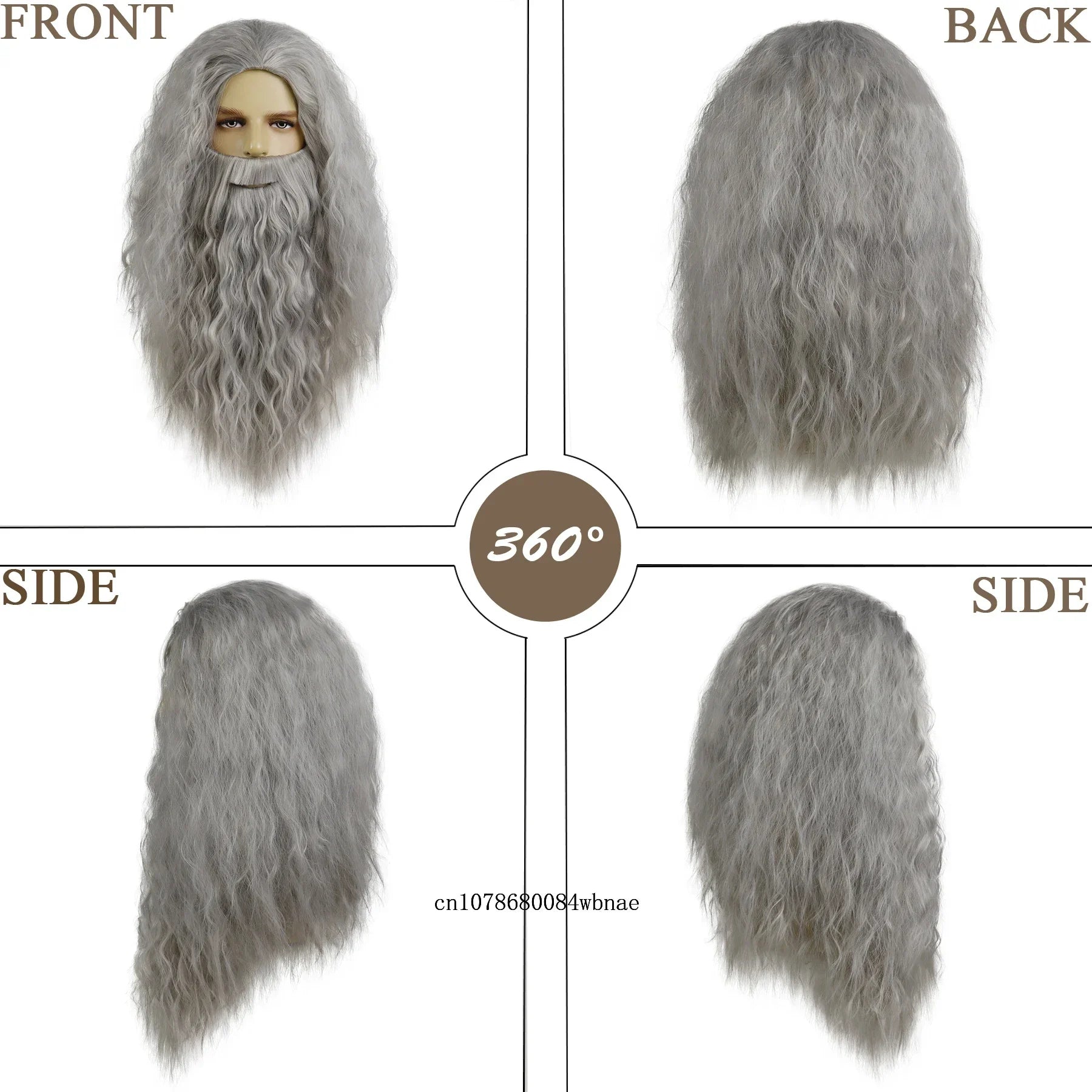 Dumbledore Wigs Synthetic Hair Long Curly Wavy Wizard Grey Wig and Beard for Men Cosplay Accessory Party Halloween Dress Costume