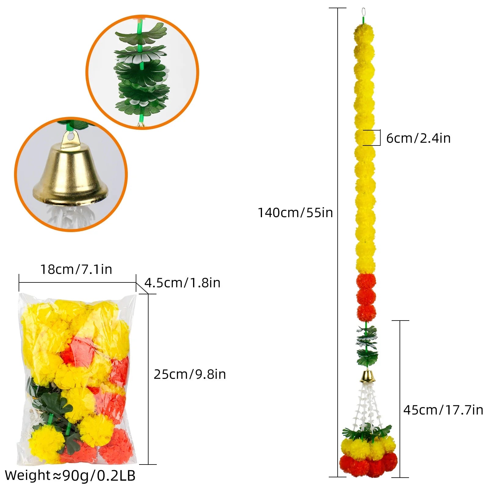 Marigold Garlands Artificial Flower for Indian Decoration Diwali Day of The Dead Halloween Party Festival Wreath Ornament