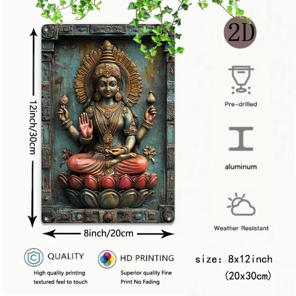 LotusThroneDivine 1pc 2D Aluminum Wall Art - Elegant Goddess Lakshmi on Lotus Throne, Serene Office Decor