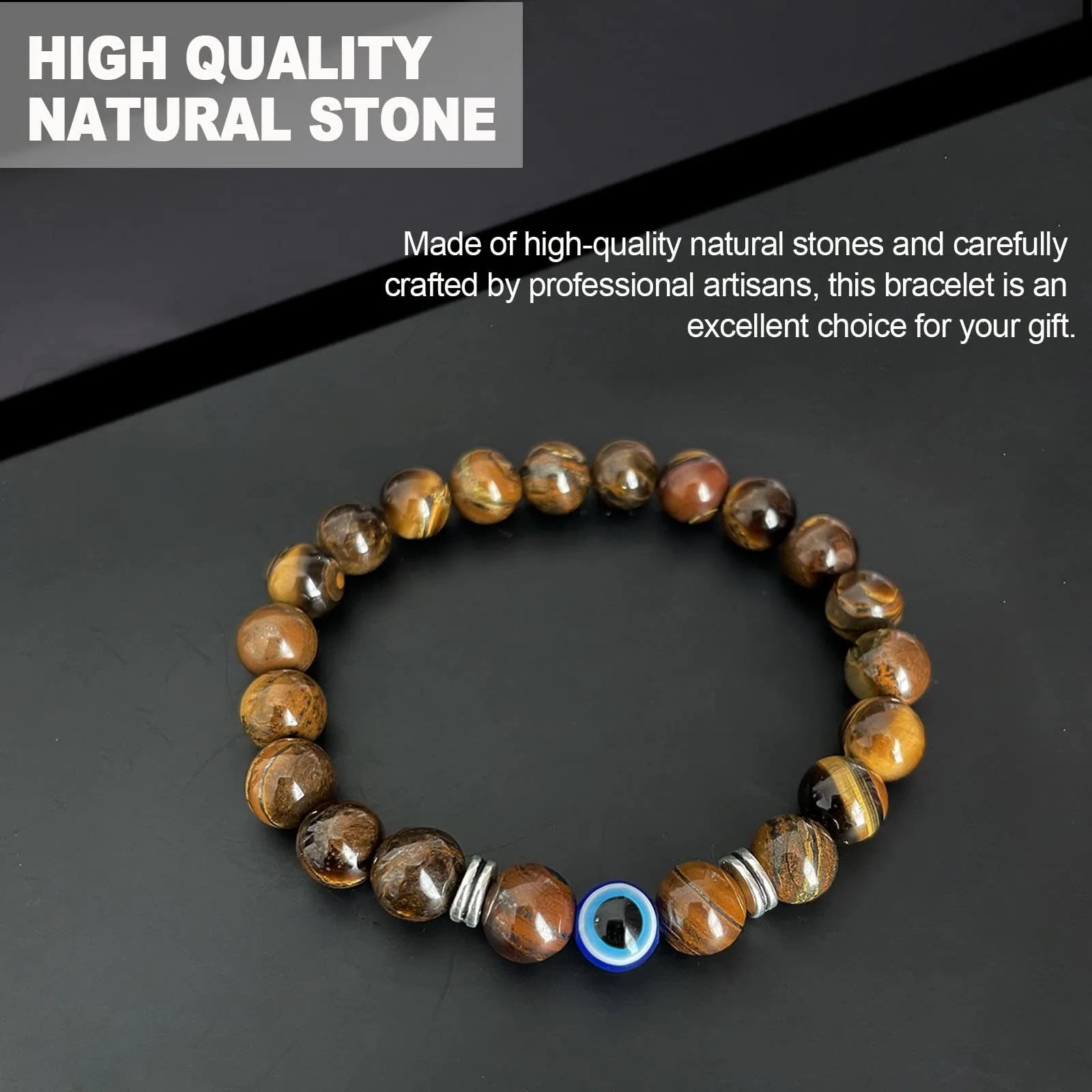 Evil Eye Bracelet for Men 8mm Tigers Eye Stone Bracelet Protection Bracelet Natural Stone Bracelet Bring Luck  Jewelry Gifts