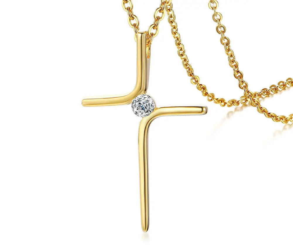 Cruz Cross Necklace Pendant, Women's Stainless Steel Cross Collar, Fashion Religious Jewelry