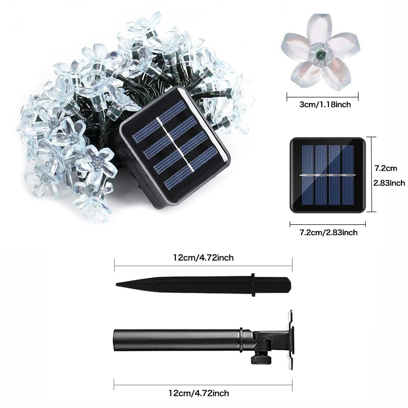 Solar decorative lights, outdoor waterproof 8 modes, cherry blossom lights, Christmas garden party decoration