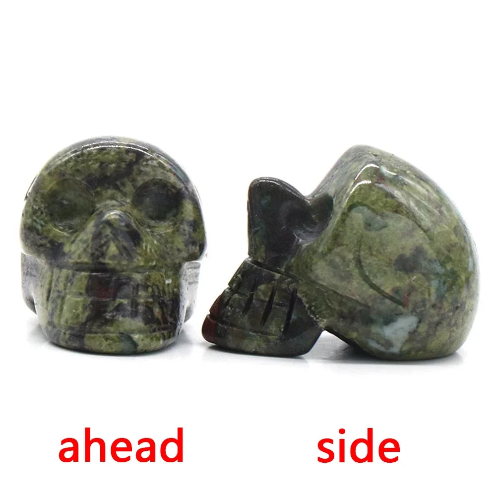 Natural Crystals Skulls Mineral Ghost Head Polished Carved Halloween Gift Desktop Home Decor Stone Crafts Skull Statues 14colors